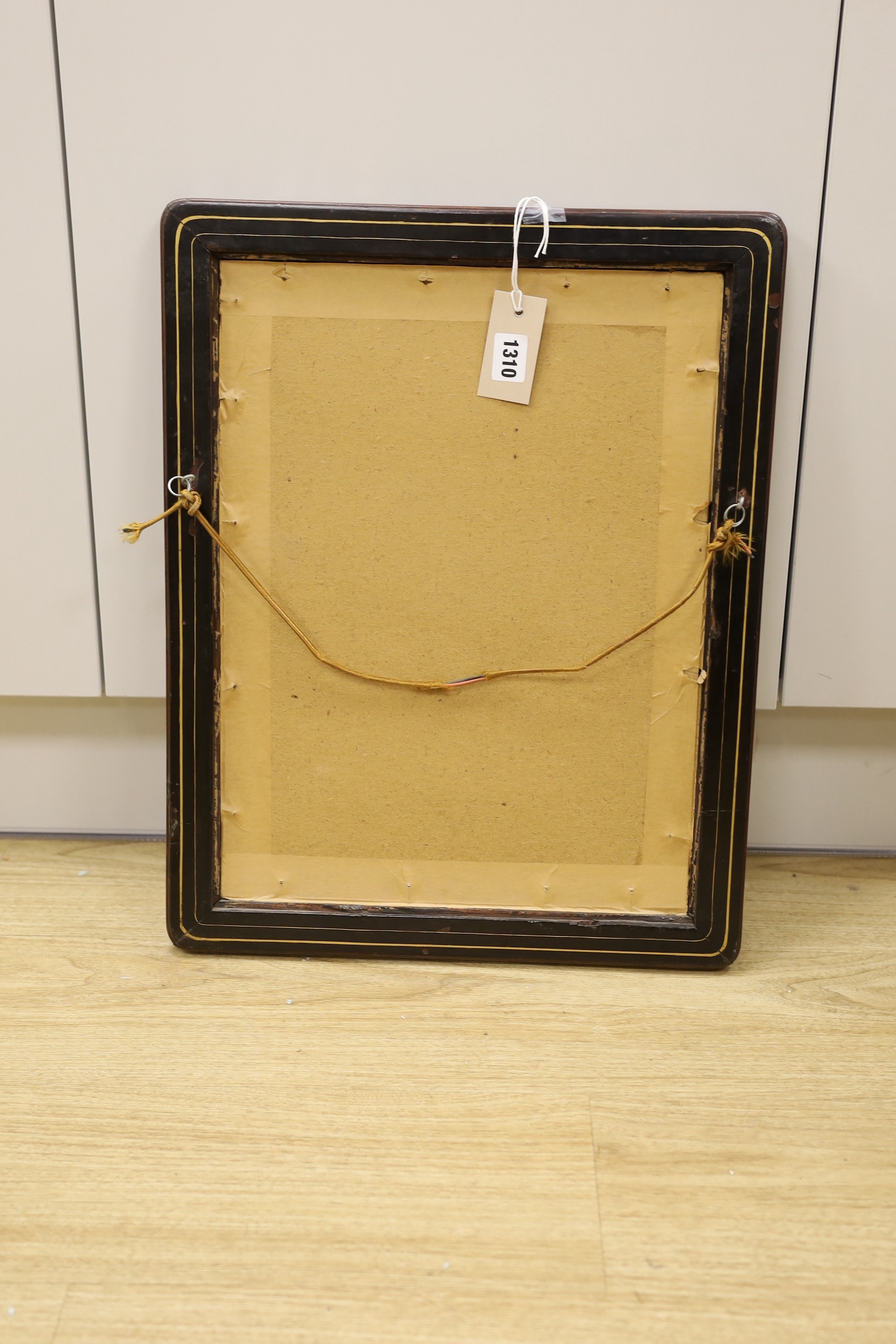A Chinese mother of pearl inlaid hongmu rectangular mirror, 41cms wide x 52cms high